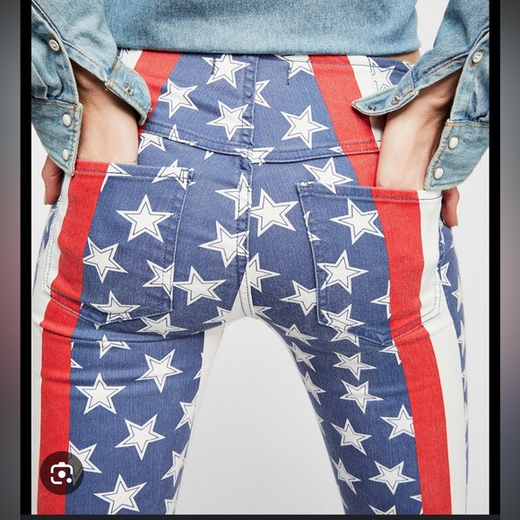 Free People Penny Pull-on Stars & Stripes Flare Jeans - Picture 5 of 9